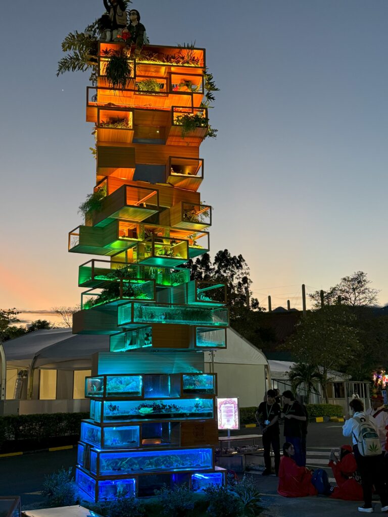 The “Jenga” sculpture at the conference center depicting the crucial role of each component of biodiversity to support human well-being on Earth - CLLC/Aaron Laur