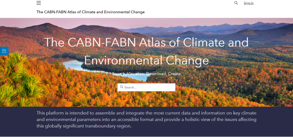 Homescreen of the draft CABN-FABN Atlas of Climate and Environmental Change
