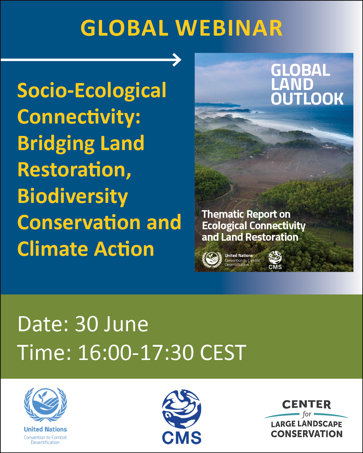 Land degradation, desertification and fragmentation are accelerating, and ecological connectivity is a critical foundation for resilience in the face of these challenges. The Global Land Outlook (GLO) Thematic Report on Ecological Connectivity, launched at the @iucn_official World Conservation Congress in 2025, demonstrates how restoring degraded lands, managing multifunctional landscapes, and addressing fragmentation can simultaneously advance land, biodiversity, climate, and sustainable development goals.  A webinar on June 30 with @unccd and @cms.migratory.species will explore the GLO’s key messages, connect them to on-the-ground examples and global initiatives, and highlight how global policies can benefit from and reinforce this integrated perspective.  Register at the link in our bio.