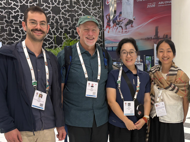 Left to right: Gabriel Oppler, CLLC; CCSG Outgoing Chair Gary Tabor, CLLC; newly appointed CCSG Co-Chair Zhicong Zhao; and Pei Wang, Tsinghua University at the 2025 IUCN World Conservation Congress In Abu Dhabi.