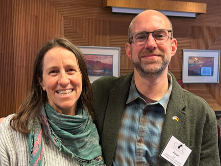 CCSG Outgoing Deputy Chair Jodi Hilty and newly appointed CCSG Co-Chair Aaron Laur of CLLC at Canada’s 1st Ecological Connectivity Conference In Banff National Park In 2025.
