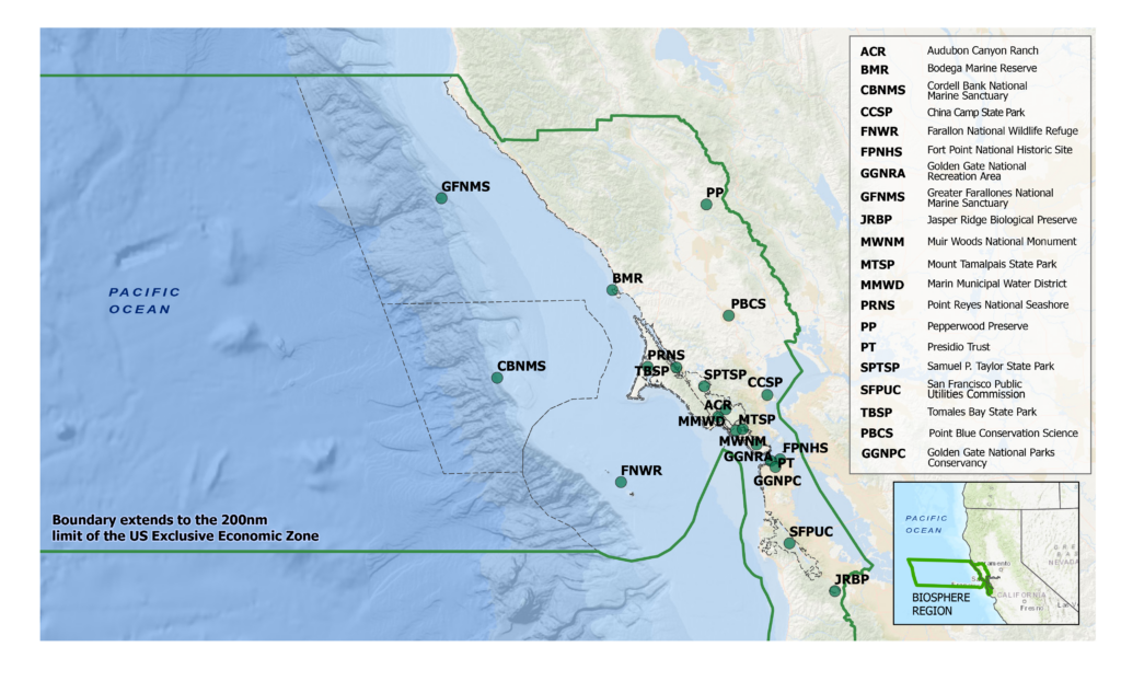 Map of the Golden Gate Biosphere Network designation with Partners